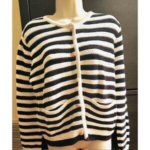 Lillusory Striped Soft Knit Cardigan Sweater Blazer w/Gold Buttons & Pockets Sm
